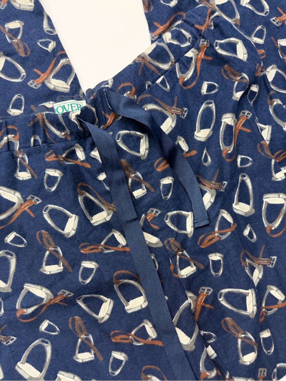 Dover Saddlery Navy Blue Horse Riding Stirrup-Print Pajama Flannel Pants - Picture 2 of 4